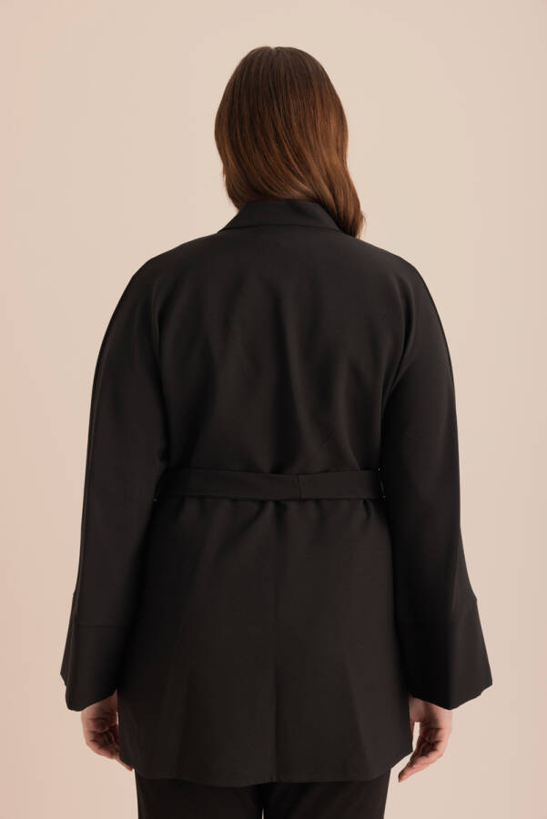 Siyah Kumaş Broşlu Kimono - 7