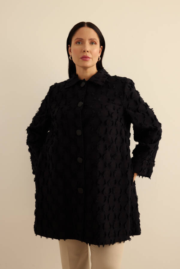 Siyah Kumaşı Püskül Detaylı Kap - 3