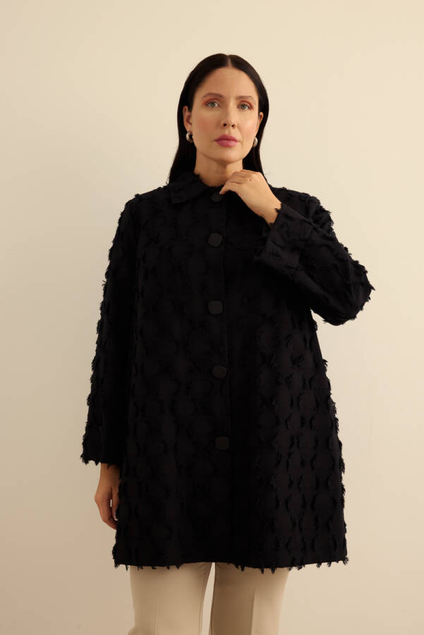 Siyah Kumaşı Püskül Detaylı Kap - 4