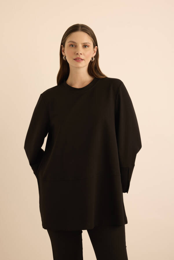 Siyah Kup Detaylı Cotton Sweatshırt - 3