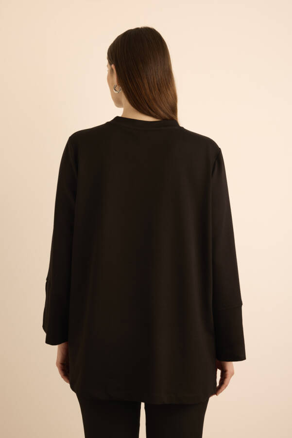 Siyah Kup Detaylı Cotton Sweatshırt - 6