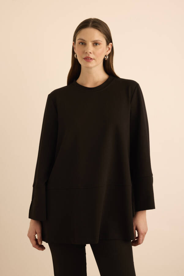 Siyah Kup Detaylı Cotton Sweatshırt - 1