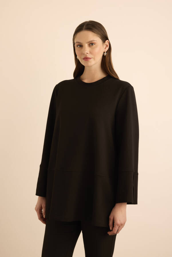 Siyah Kup Detaylı Cotton Sweatshırt - 2