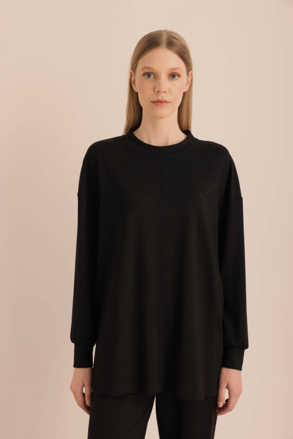 Siyah Kup Detaylı Sweatshirt - 4