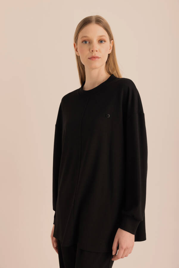 Siyah Kup Detaylı Sweatshirt - 5