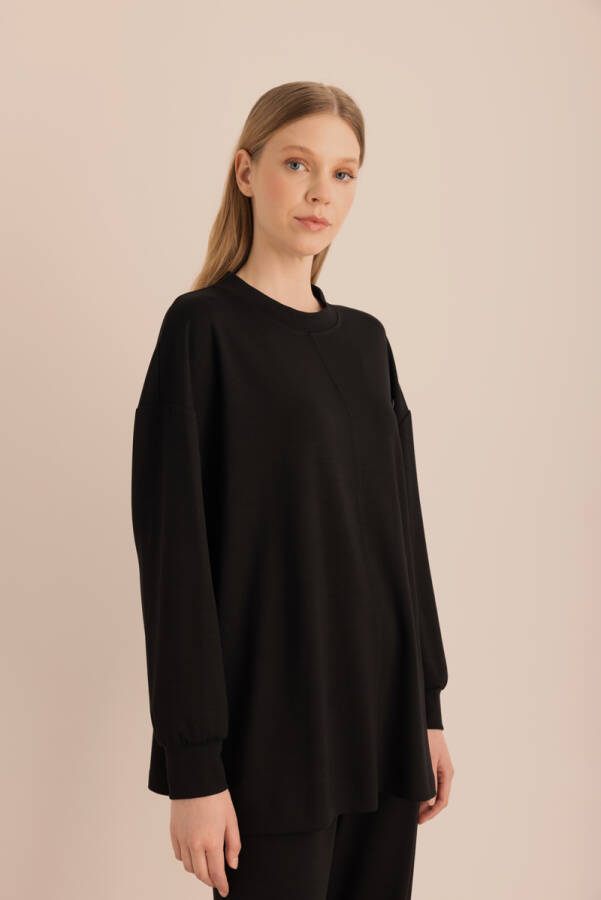 Siyah Kup Detaylı Sweatshirt - 6