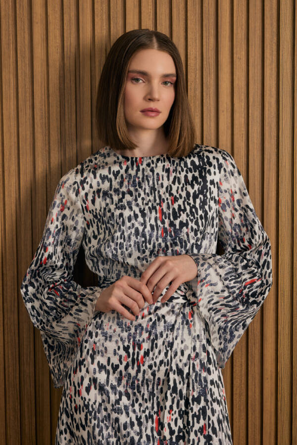 Siyah Leopar Desenli Elbise - Aker (1)