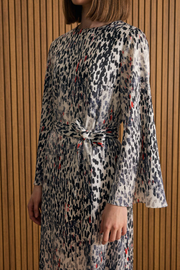 Siyah Leopar Desenli Elbise - 6