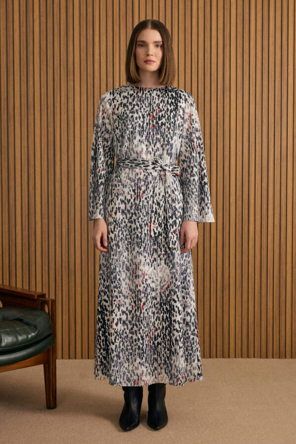 Siyah Leopar Desenli Elbise - 4