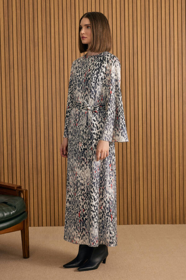 Siyah Leopar Desenli Elbise - 5