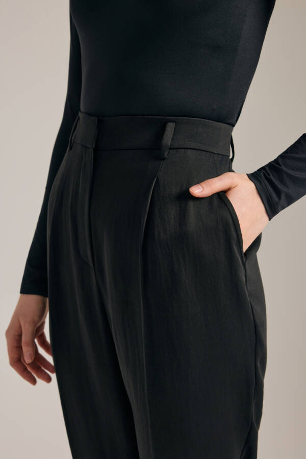 Siyah Lyocell Pantolon - 4