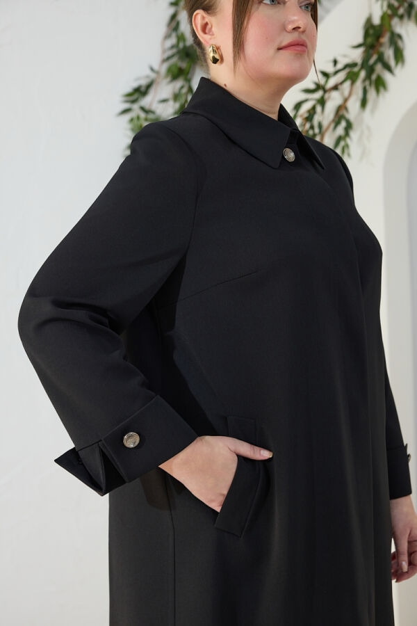 Siyah Manşet Detaylı Pardösü - 4