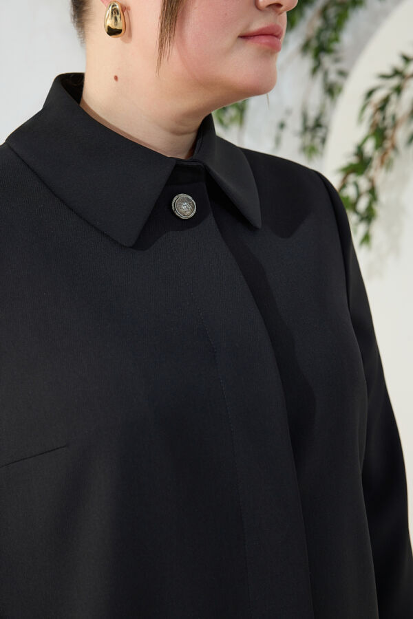 Siyah Manşet Detaylı Pardösü - 5