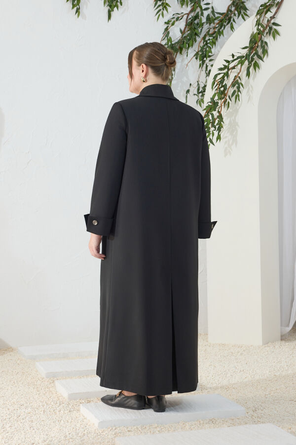 Siyah Manşet Detaylı Pardösü - 7