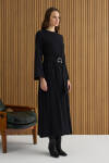 Siyah Metal Tokalı Krep Elbise - 5
