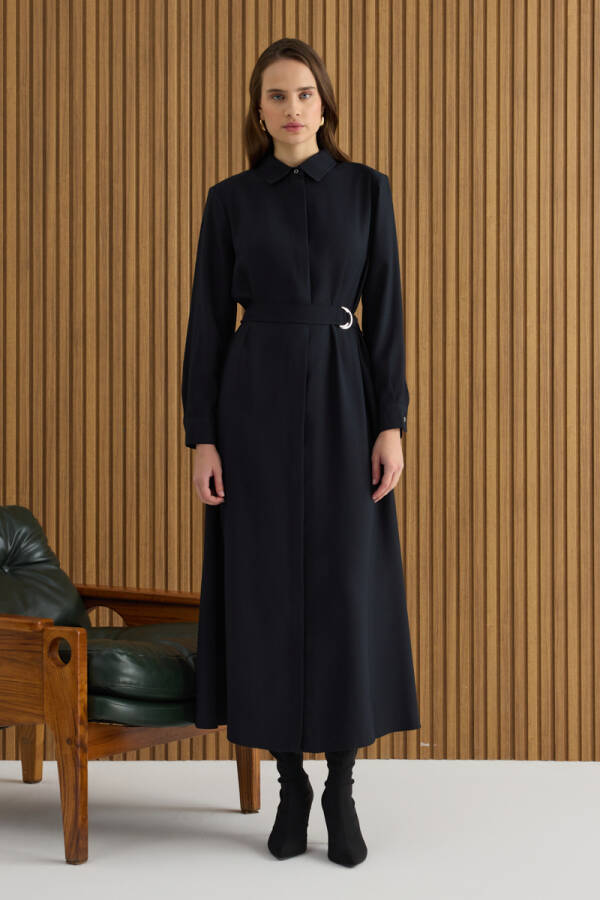 Siyah Metal Tokalı Modal Elbise - 3