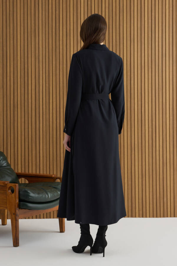 Siyah Metal Tokalı Modal Elbise - 6