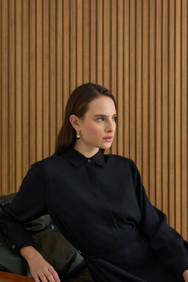 Siyah Metal Tokalı Modal Elbise - Aker (1)