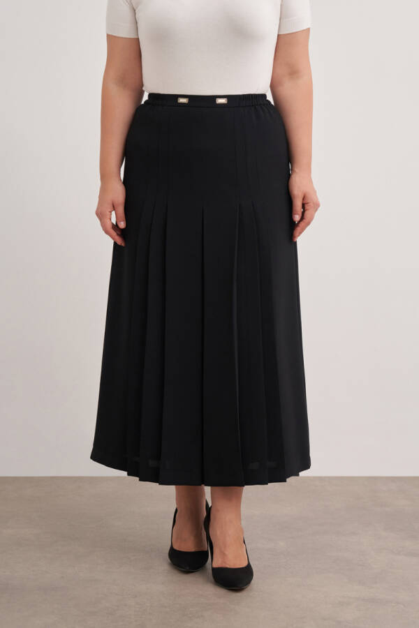 Siyah Nervürlü, Kemer Aksesuarlı Etek - Aker (1)