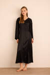 Siyah Omuz ve Sırtı Dantel Detaylı Viscon Sabahlık - 1