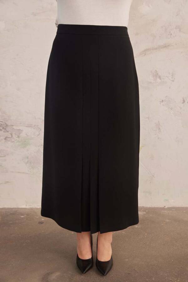 Siyah Ön Ortası Çift Pile Detaylı Etek - 4