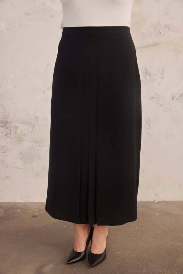 Siyah Ön Ortası Çift Pile Detaylı Etek - 5