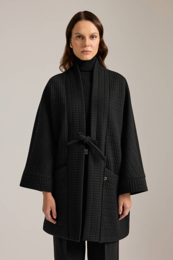 Siyah Önden Bağcık Detaylı Hırka - 4