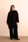 Siyah Önden Bağcık Detaylı Örme Kimono - 2