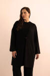 Siyah Önden Bağcık Detaylı Örme Kimono - 4