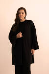 Siyah Önden Bağcık Detaylı Örme Kimono - 3