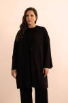 Siyah Önden Bağcık Detaylı Örme Kimono - 5