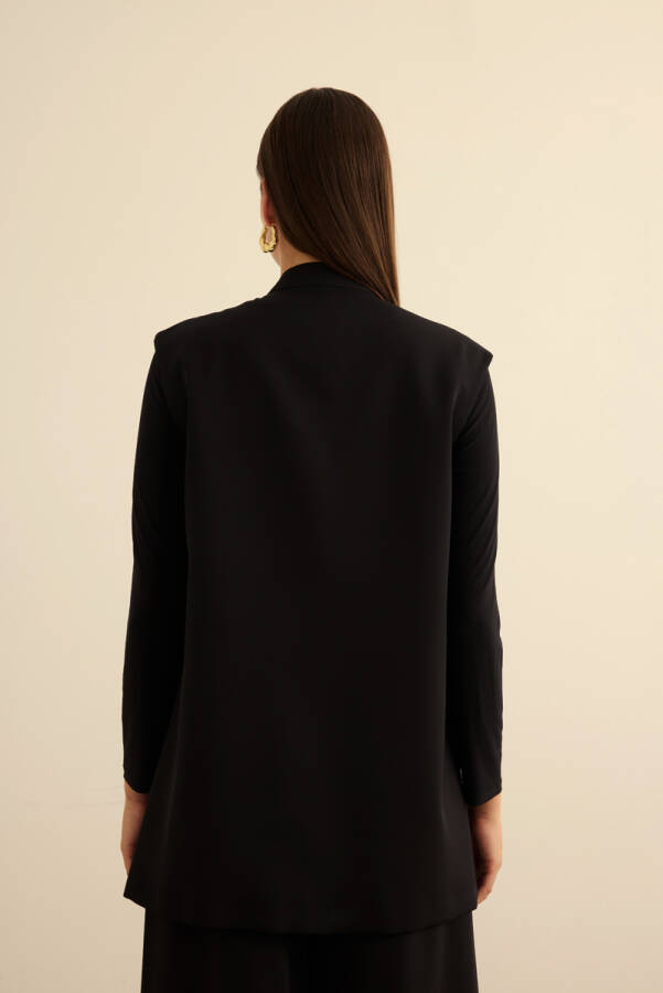 Siyah Önden Çıtçıtlı Dokuma Yelek - 7