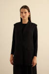 Siyah Önden Çıtçıtlı Dokuma Yelek - 4