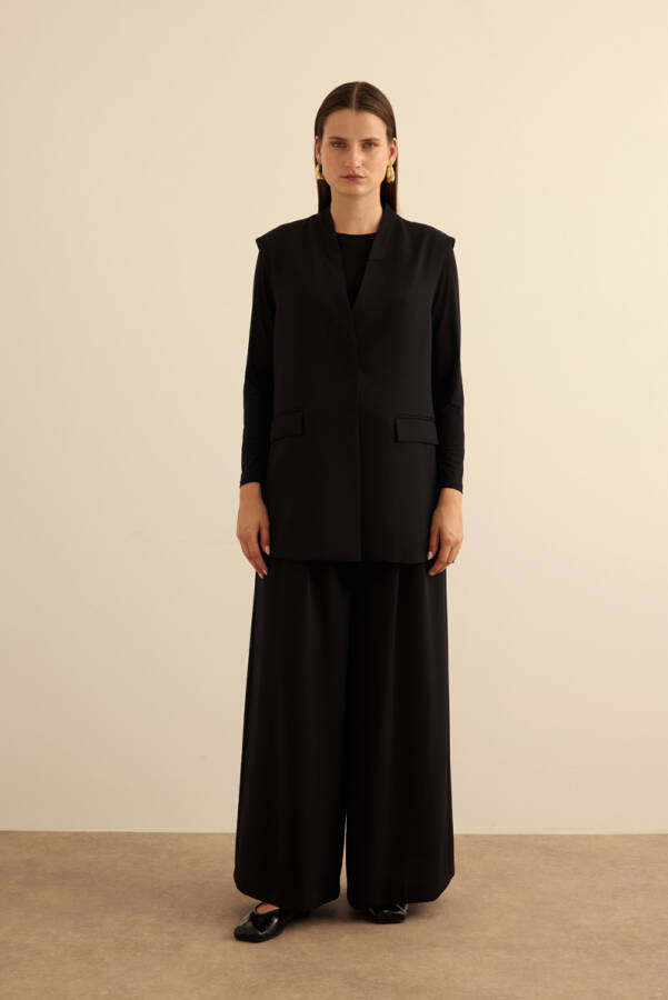 Siyah Önden Çıtçıtlı Dokuma Yelek - Aker