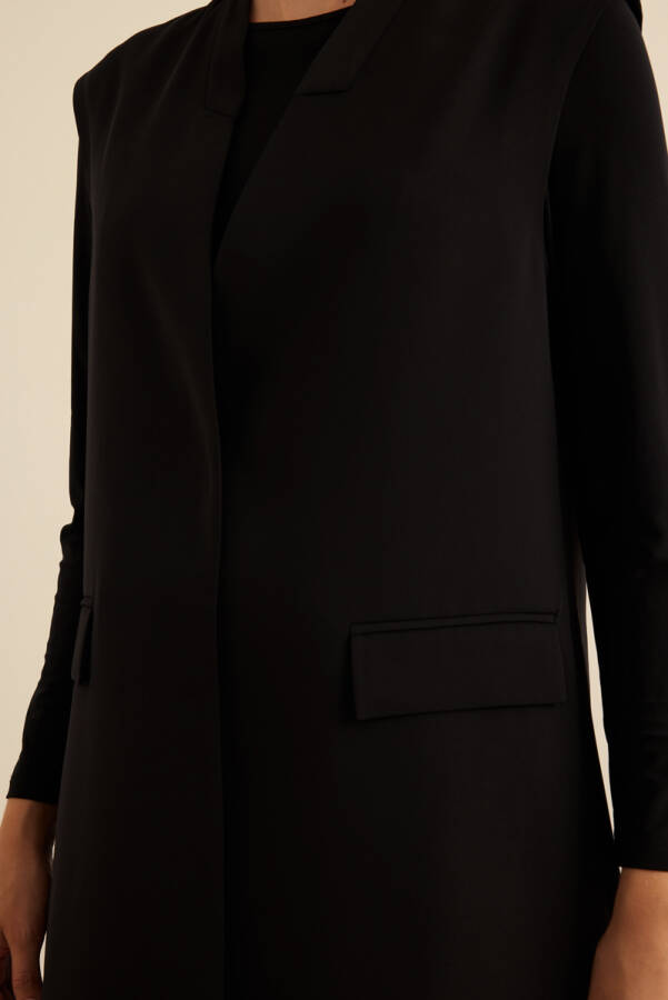 Siyah Önden Çıtçıtlı Dokuma Yelek - 6