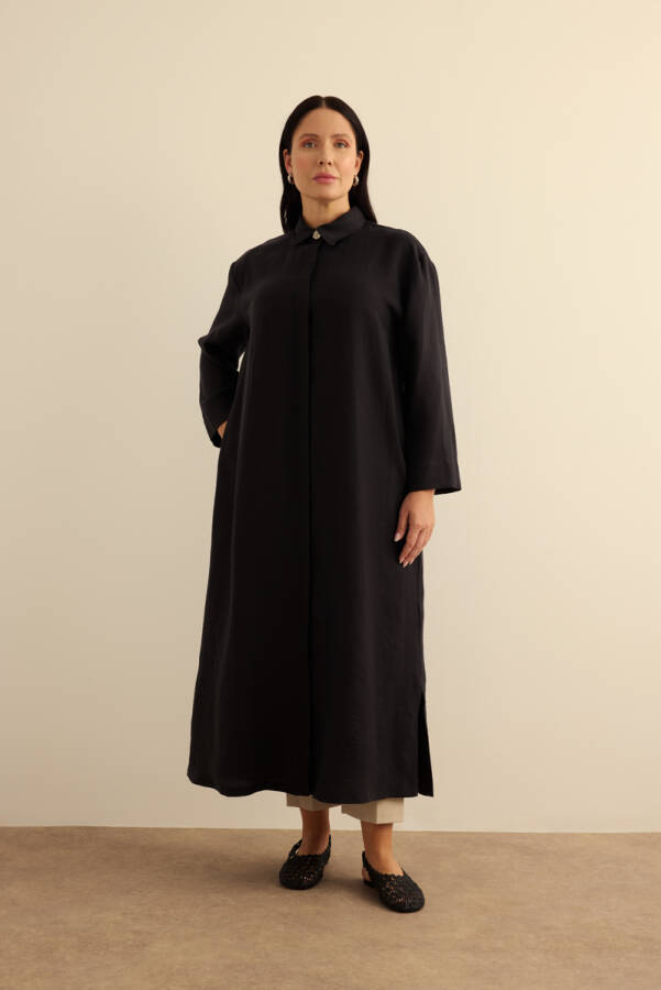 Siyah Önden Düğmeli Ferace - Aker (1)