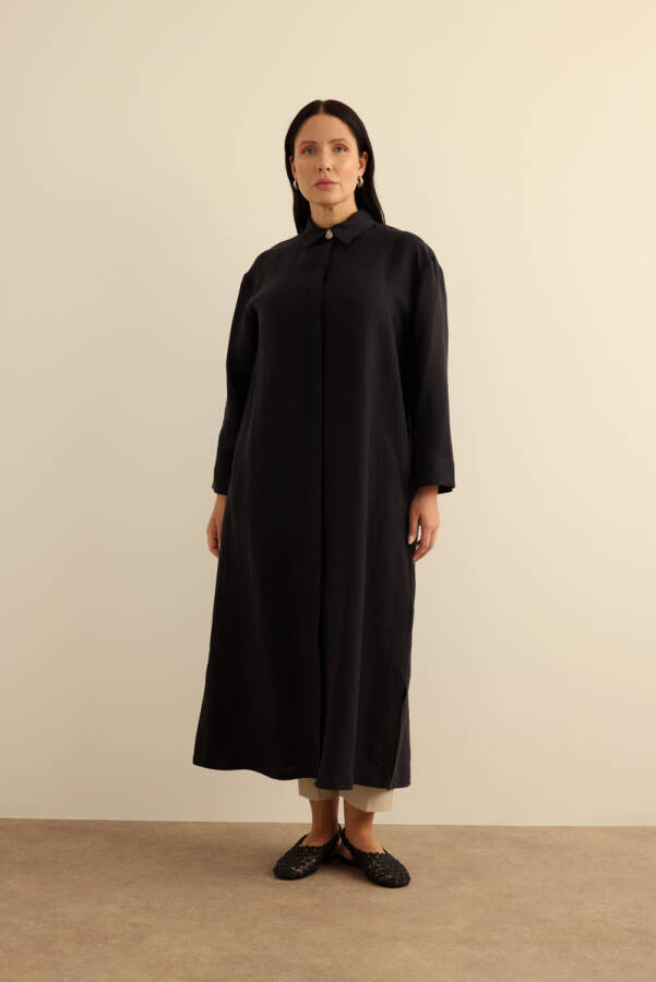 Siyah Önden Düğmeli Ferace - 5
