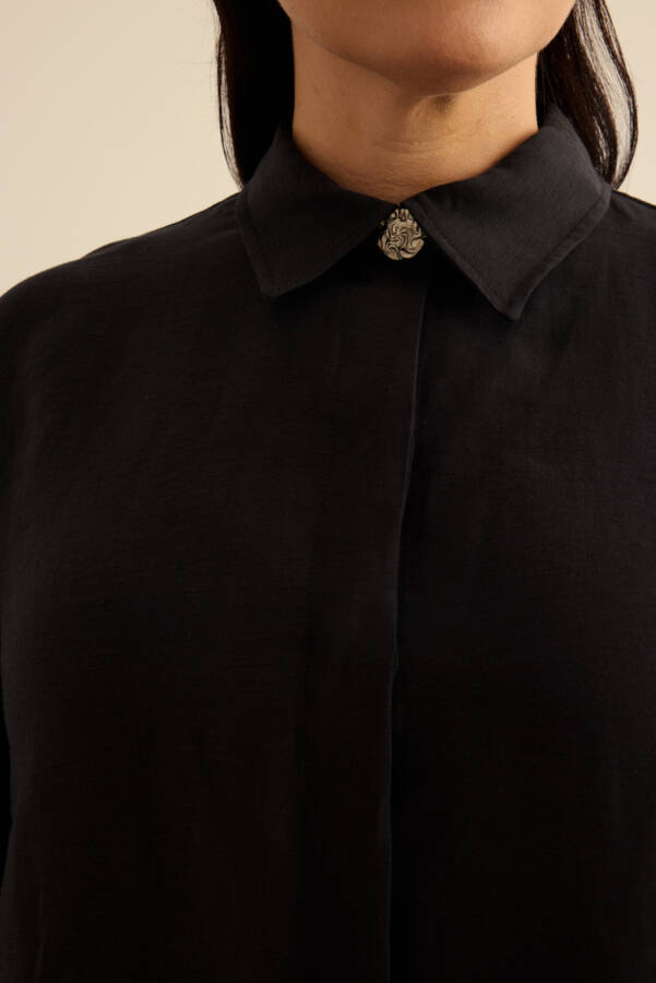 Siyah Önden Düğmeli Ferace - 6