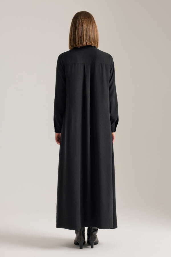 Siyah Önden Düğmeli Modal Gömlek Elbise - 6