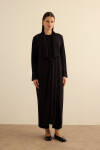 Siyah Önden Düğmeli Yakası Geri Dönüşlü Örme Hırka - 1