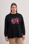 Siyah Önü Aplike Taş Baskılı Sweatshirt - 4
