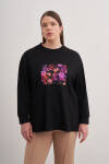 Siyah Önü Aplike Taş Baskılı Sweatshirt - 5