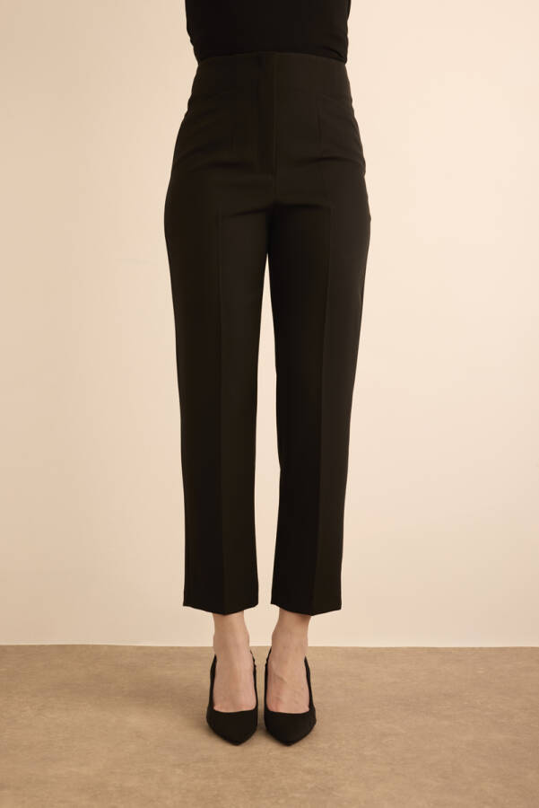 Siyah Önü Cep Detaylı Dokuma Pantolon - 3