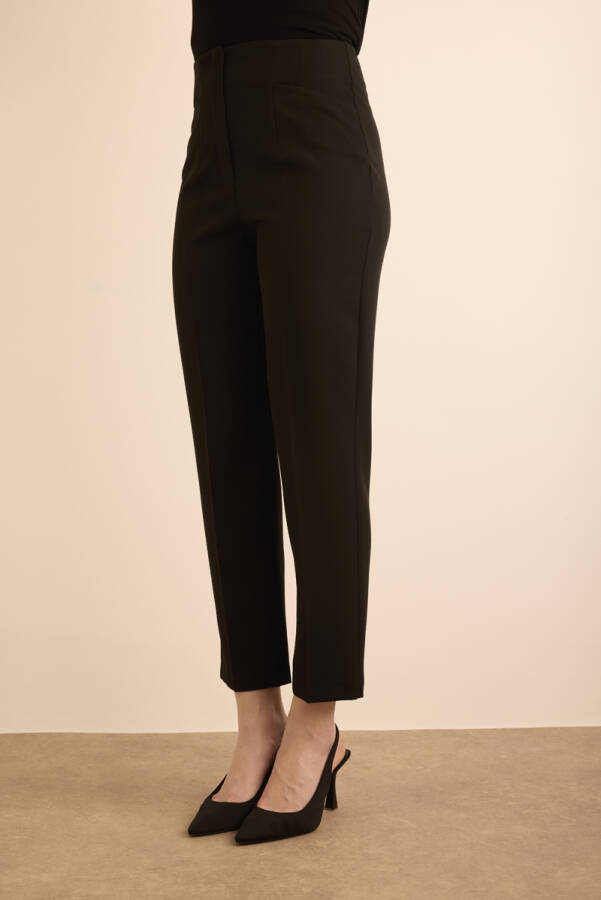 Siyah Önü Cep Detaylı Dokuma Pantolon - 4