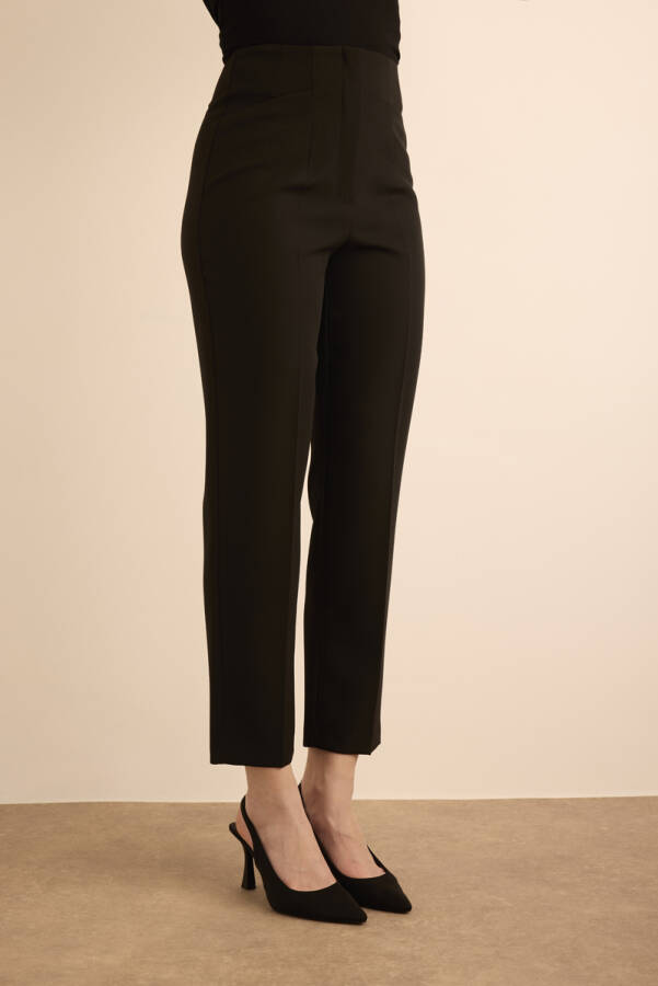 Siyah Önü Cep Detaylı Dokuma Pantolon - 4