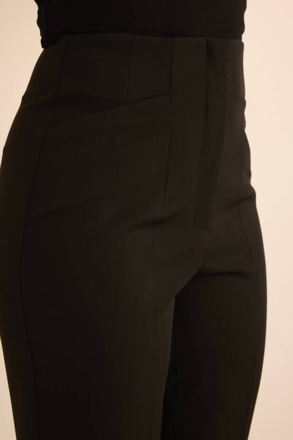 Siyah Önü Cep Detaylı Dokuma Pantolon - 6