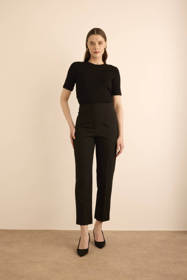 Siyah Önü Cep Detaylı Dokuma Pantolon - Aker