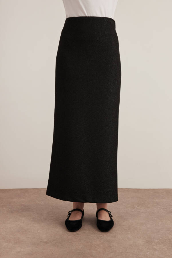 Siyah Örme Simli Kalem Etek - Aker (1)