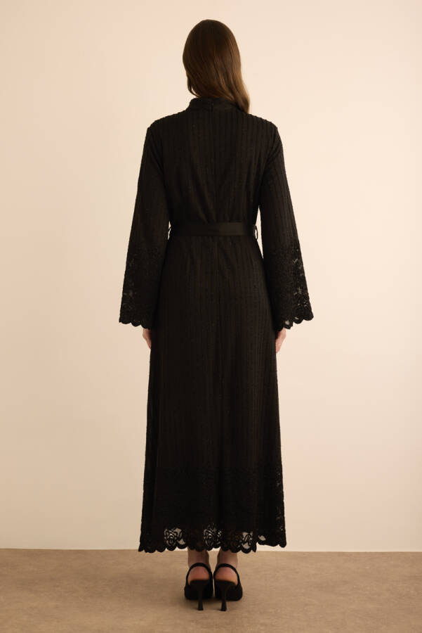 Siyah Örme Simli Tül Elbise - 7