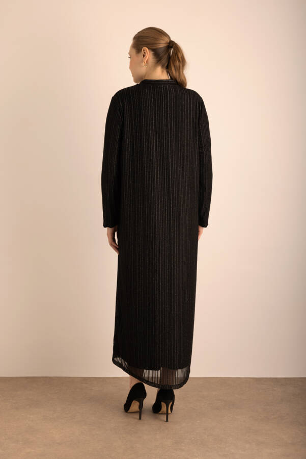 Siyah Örme Simli Tül Elbise - 7